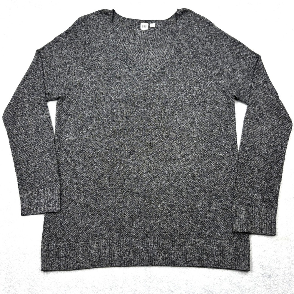 Gap Womens XL Marled Charcoal Gray V Neck Raglan Sweater Pullover Tunic Knit Top